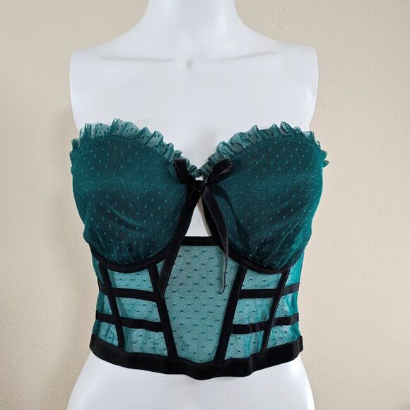 Victoria's Secret VS DREAM ANGELS Green Strapless Dotted Mesh Corset Top, 32DD - Picture 2 of 11